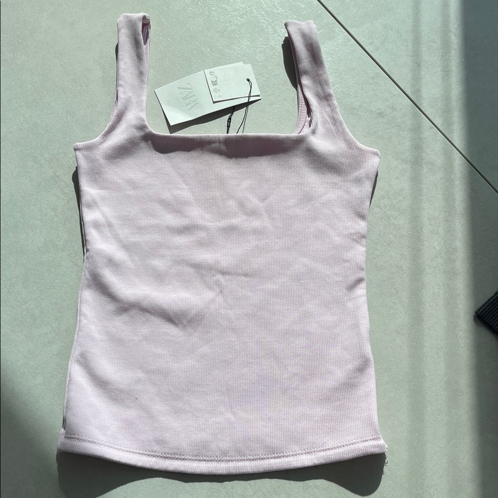 Zara Pale Pink Square-Neck Ribbed Tank - Picture 10 of 11